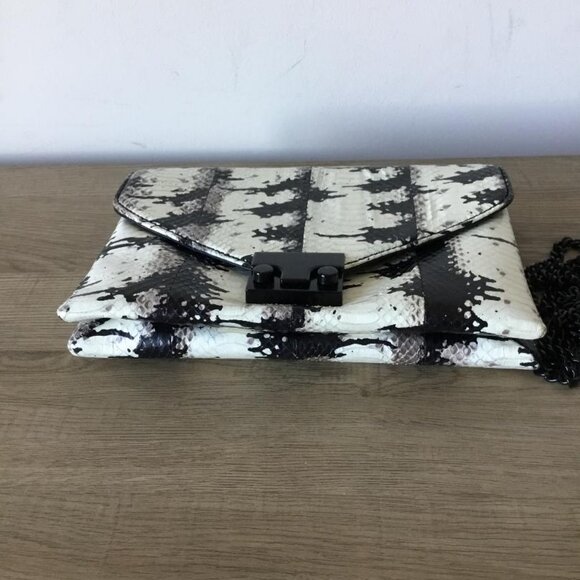 Loeffler Randall Clutch Handbag Black and White Snakeskin Embossed Leather - Picture 5 of 8